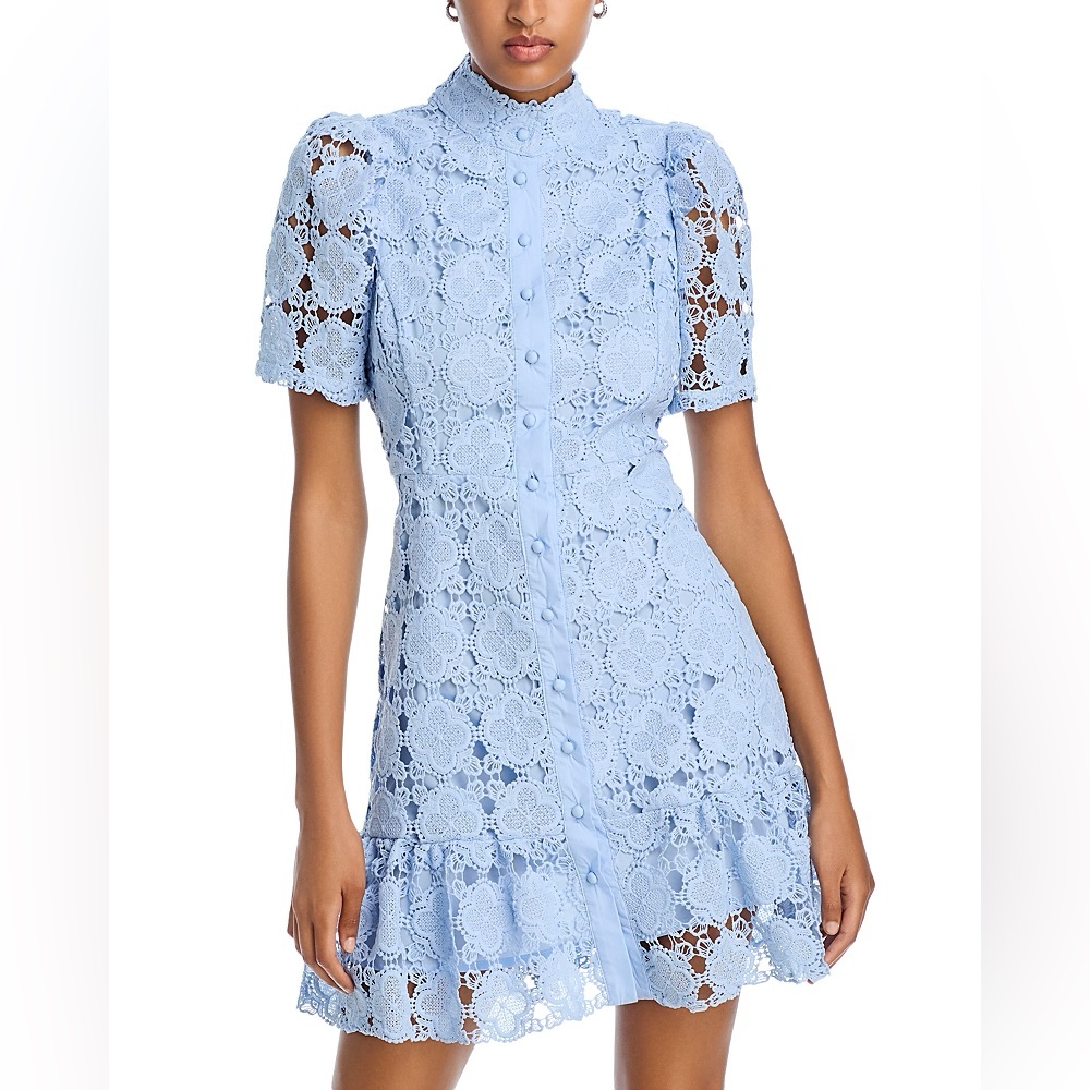 Aqua Light Blue Crochet Lace Mini Dress